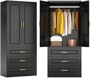 Kubohogar Metal Armoire Wardrobe Closet with Hanging Rod, 71" Tall Wardrobe Cabinet with Doors and 3 Drawers, Clothing Storage Cabinets for Bedroom, Home Office