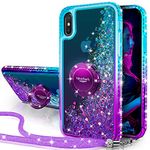 Silverback Miss Arts for iPhone X/XS Case, Moving Liquid Holographic Sparkle Glitter Case With Kickstand, Bling Diamond Ring Shockproof Protective Cover for Girls Women for iPhone X/XS -Purple