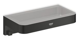GROHE Start Cube QuickFix Shower Basket – Bathroom Wall Mounted Shelf (Metal and Plastic, Including Screws and Dowels), Size 200 mm, Extra Easy to Fit with GROHE QuickGlue, Matt Black, 411072430