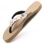 SHAPECRUNCH Women's Arch Support Slippers | Ortho Flipflops with soft MCR footbed - Reduce Pressure on Feet, Joints, and Back (Beige - Floral, UK Footwear Size System, Adult, Women, Numeric, Medium, 4)