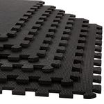 Stalwart Interlocking EVA Foam Mat Floor Tiles for Exercising, Yoga, Camping, Kids, Babies, Playroom, 24x24x0.375 Inches, Black- Pack of 6