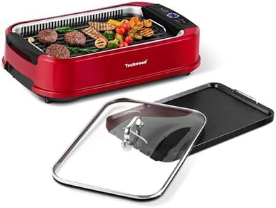 Techwood Smokeless Grill 1500W indoor Grill with Tempered Glass Lid, Compact & Portable Non-stick BBQ Grill, Turbo Smoke Extractor Technology, Drip Tray& Removable Plate