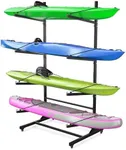 GarveeLife Kayak Storage Rack for 4 Kayaks Freestanding Kayak Rack for Outdoor Storage with Movable Wheels, Heavy-Duty Steel Kayak Hanger Holder with Hanging Straps (4 Kayaks,Freestanding)