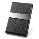 DMFLY Business Card Holder Case - PU Leather Business Card Case Name Card Holder Slim Metal Pocket Card Holder with Magnetic Shut, Black