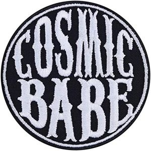 Parches ropa termoadhesivos Festival "COSMIC BABE" Parche Lady Biker Bad Girl Psychedelic Biker Iron-on Appliqué para Chaquetas de Cuero/Exterior/Jeans/Frock/Bolsos, 75x75mm