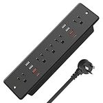 HHSOET Recessed Power Strip Flat Plug, Desk Outlet Strip with USB, Conference Recessed Power Outlet Socket with 5 AC Plugs, 6 USB Ports 2 USB-C, 6ft Power Cord.