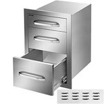 Mophorn Outdoor Kitchen Drawers 15" W x 21" H x 22.5" D, Flush Mount Triple Access BBQ Drawers Stainless Steel with Handle, BBQ Island Drawers for Outdoor Kitchens or Patio Grill Station