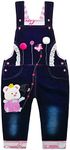 KIDSCOOL SPACE Baby Girl Overalls,Toddler 3D Bear Decor Knitted Jean Pants,Blue,2-3 Years