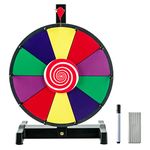 COSTWAY 12"/15" Color Prize Wheel, 10/12 Slots Roulette Spinning Game with Dry Erase Marker and Eraser, Tabletop Win the Fortune Spinner for Party Carnival Tradeshow (12")