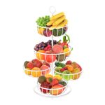 PouHenier.jh 5 Tier Large Fruit Bowl and Vegetable Basket for Kitchen Countertop, Tiered Metal Fruit Holder and Produce Basket, Adjustable and Stable Fruit Vegetable Storage Rack for Counter (White)