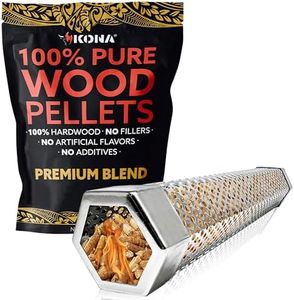 Kona Wood Smoker Tube & Smoking Pellets Set - Hot & Cold Smoke for Charcoal, Electric, Gas & All BBQ Grills - Stainless Steel 12 Inch Hexagon & 14 ounces of Premium Blend Hardwood
