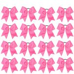 16PCS 8" Large Cheer Hair Bows Ponytail Holder Elastic Band Handmade for Cheerleading Teen Girls College Sports (Hot Pink, 16 Count (Pack of 1))