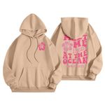 Womens Hooded Pullover Sweatshirt Meet Me The Ocean Letter Printed Drawstring Y2k Hoodies Baggy Sweater with Pockets