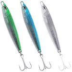 Dr.Fish Metal Sea Fishing Lures Sliver Blue/Gree/Sliver Minnow Spoon Lures Set of 3 Sea Fishing Tackle Mackerel Cod Sea Bass Pike Stinger Spinner Lures Metal Jigs 30g