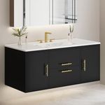 DWVO 40'' Floating Vanity, Wall Mounted Vanity Bathroom Cabinet with 3 Holes Ceramic Basin, 2 Big Drawers & 2 Large Cabinets, Black