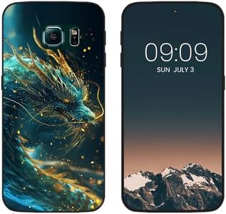 WUACYEAMING Noir Coque pour Samsung Galaxy S6 Edge, Haute Qualité TPU Silicone Mince Souple Antichoc Bumper avec Le Dragon Motif Dessin Mat Case