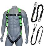 AFP Universal Full-Body Fall Protection Safety Harness with Dorsal D-Ring and Mating Buckle Legs | High-Visibility Green | Shock Absorbing Lanyard & Tool Lanyard (OSHA/ANSI)