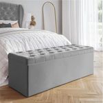 AZ Interiors Royal Furniture 90cm Wide Chesterfield Ottoman Storage Bench, Plush Velvet Bench with Storage, End of Bed Bench, Velvet Upholstered Coffee Table, Entryway Bench (Grey Velvet)