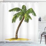 Ambesonne Palm Tree Shower Curtain, Cartoon Palm Tree Image Tropical Plant and Sand Serenity Nature Foliage Print, Cloth Fabric Bathroom Decor Set with Hooks, 75" Long, Green Brown