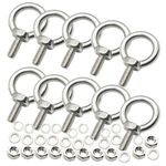 Floyutin Stainless M4 Eyebolt 0.39"(10mm) Long Male Ring Threaded Screw Lifting Shoulder Eye Bolts with Nuts Washers,10 PCS