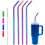 Wobye 4 Pack 14" Extra Long Reusable Colorful Stainless Steel Metal Bent Straw for 40 oz 64 oz 75 oz 128 oz Tumbler, Tall Wine Bottle, with 1 Cleaning Brush & 4 Silicone Tips