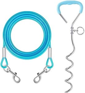 Câble Attache Chien, Piquet en Acier Inoxydable et Attache en Spirale Domestiques Complet pour Extérieur Jardin et Camping pour Petits et Moyens Chiens Piquets d'attache pour Chien（3 Mètres, Lac Bleu）
