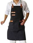 SPDYCESS Apron Washed Canvas Adjustable Waterproof Bib with 2 Pockets Unisex Women Men Cooking Chefs Work Aprons for Home Kitchen Restaurant Coffee House Bistro BBQ Black