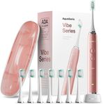 Aquasonic Vibe Series Ultra-Whitening Toothbrush – ADA Accepted Electric Toothbrush - 8 Brush Heads & Travel Case – 40,000 VPM Motor & Wireless Charging - 4 Modes w Smart Timer – Satin Rose Gold