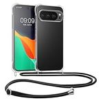 kwmobile Crossbody Case Compatible with Google Pixel 10 / Pixel 10 Pro Case - Clear TPU Phone Cover w/Lanyard Cord Strap - Transparent/Black