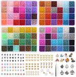 QUEFE 48000pcs 2mm Glass Seed Beads for Jewelry Making Kit, 96 Colors Small Bracelet Beads with Pendant Charms Kit and Letter Beads for Bracelets Necklace Ring Making, DIY, Art and Craft