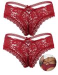 ohyeahlady Floral Lace Thongs Hollow Out Tangas Briefs Plus Size Underwear Sexy Knickers for Women Red Multipack 2 Pack Size 12-14