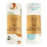 ALBOYI 2 Pack Baby Muslin Washcloths, Soft and Absorbent Baby Bath Towel 120cm x 110cm, Organic Cotton Animal Cartoon Reusable Newborn Towel, Squares Muslin Washcloth Blanket for Newborn Baby Shower