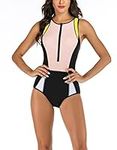 BluBoo Womens Swimsuits One Piece Rash Guard Sleeveless Swimwear Retro Training Sports Bathing Suit Swimwear Pink