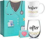 PUGED Before Patients After Patients Gift Package Set 11 oz Coffee Mug and 18 oz Stemless Wine Glass for Dentist Unique Nurses Day Graduation Gifts