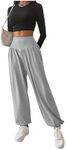 Milumia Girl's Elastic High Waist Sweatpants Loose Fit Athletic Jogger Pants Grey 11Y