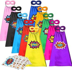 ADJOY Kids Superhero Capes and Masks with Large Superhero Stickers - Super Hero Costume for Parties - 10 Sets (20PCS)