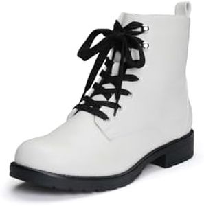 LISYIIZ Ankle Combat boots for Women Flat Lace up Booties with Zip Round Toe Soft Insole Warm Breathble Lining for Girls Ladies Fall Winter, White, 11