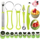 14 Pack Melon Baller Scoop Set - 4 in 1 Stainless Steel Fruit Tool Set Fruit Scooper Seed Remover with Fruit Vegetable Cutter Shapes Set Fruit Peeler for Fruit Slicer Dig Pulp Separator