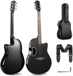 CAHAYA Acoustic Electric Guitar Kit - 41” Carbon Fiber Durable Beginner Adult Acoustic Guitar Set with Thick Padded Guitar Bag Adjustable Denim Strap Safety Lock (Black)