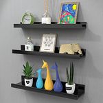 Nunemosk Set of 3 Floating Shelves Wood Wall Mounted Shelf Picture Ledge Display Shelf Wall Bookshelves Spice Racks Storage Shelves for Bedroom Living Room Kitchen Home Office (Black Shelves)