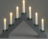 7 LED Wooden Christmas Candle Bridge - Mains Powered - Window Decoration Arch - Indoor Warm White Light - Xmas Festive Pre-Lit - Grey