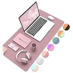 MoKo Desk Mat, Dual-Sided Office Desk Pad Waterproof, Large Protector Mouse Pad for Keyboard and Mouse, Leather Desk Writing Pad Large for Office/Home/Decor, 31.5''x15.7', Purple+Dusty Pink