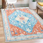 ISMOL Washable Area Rug for Living Room 5.2x7.5 Feet Vintage Medallion Bedroom Rug Boho Non-Slip Carpet for High Traffic Stain Resistant Area Red/Blue