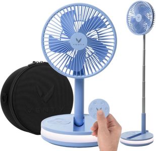 VENTY Portable Fan - Wireless Battery Operated With 4 Speeds, LED Lighting, Carry Case & Remote Control - Travel Rechargeable Fan & Power Bank With USB & USB-C Ports (Blue)