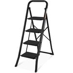 4 Step Ladder, SPIEEK Folding Step Stool with Wide Anti-Slip Pedal, 330lbs Capacity Portable Lightweight Ladders for Home Kitchen Outdoor, Black