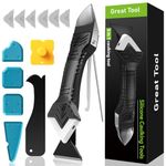 5 in 1 Silicone Caulking Tool Kit Caulk Sealant Remover and Finishing Tool, 6 Silicone Pads, Grout & Adhesive Residue Scraper and Smoothing Tool for Bathroom, Kitchen, Sink & Tile Joints (White)