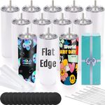 Joyclub 12 Pack Sublimation Tumblers 20 oz Bulk Blank Tumblers Skinny Straight Flat Bottom Cups White with Lid and Straw