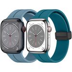 EIHAIHIS Pack of 2 Silicone Strap with Strong Magnetic Folding Clasp for Apple Watch 42 mm 44 mm 45 mm 49 mm 38 mm 40 mm 41 mm, Silicone Stainless Steel, No gemstone