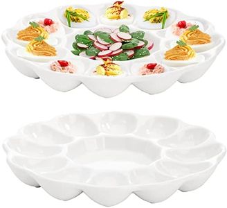 Hedume 2 Pack Deviled Egg Platter Tray, Ceramic 12-Cup Egg Dish, Deviled Egg Plate, Egg Holder Container for Kitchen Refrigerator Countertop Display, Dishwasher Safe, Microwave Safe, Freezer Safe