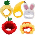 5 Pieces Cat Hat Adjustable Cute Pet Hat, Cats, Kitten and Puppy Accessory Headwear, Animal-Safe Materials Pet Hat with Rabbit Ears/Banana/Sunflower/Fruit Apple/Pineapple Cap